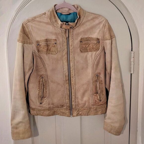 Vintage GIORGIO CUIRS Beige Leather Flight Jacket / Bomber, Sz 4 / 6 - Picture 13 of 16